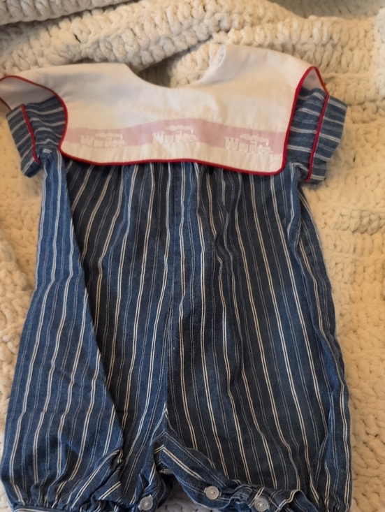 Other - Striped Blue Sailor-Style Baby Romper with White Bib